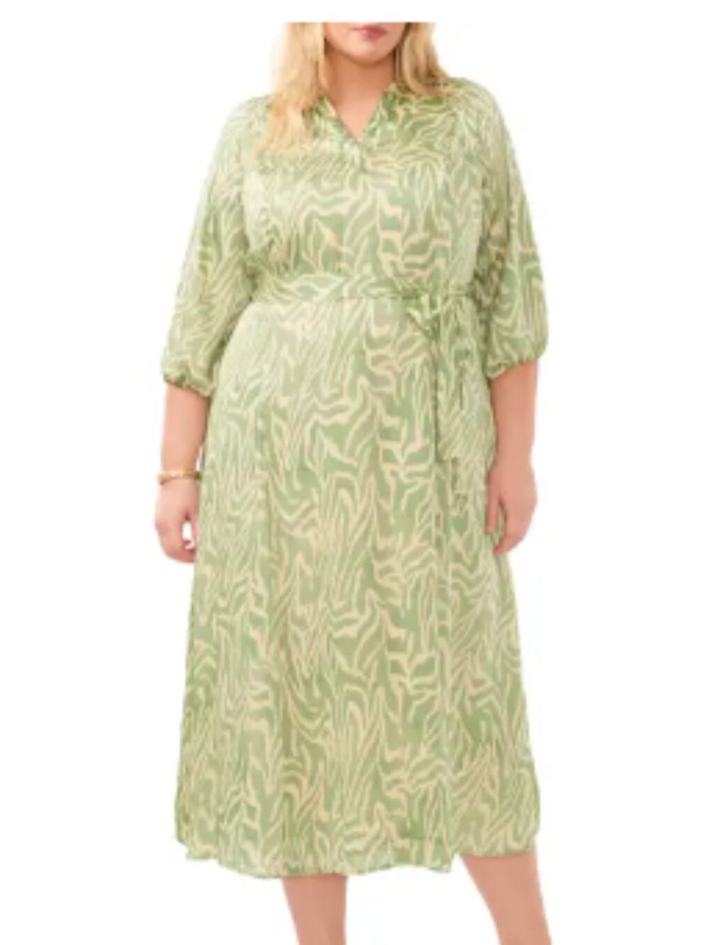 Vince Camuto Lined Green Zebra Print Dress Size 1X